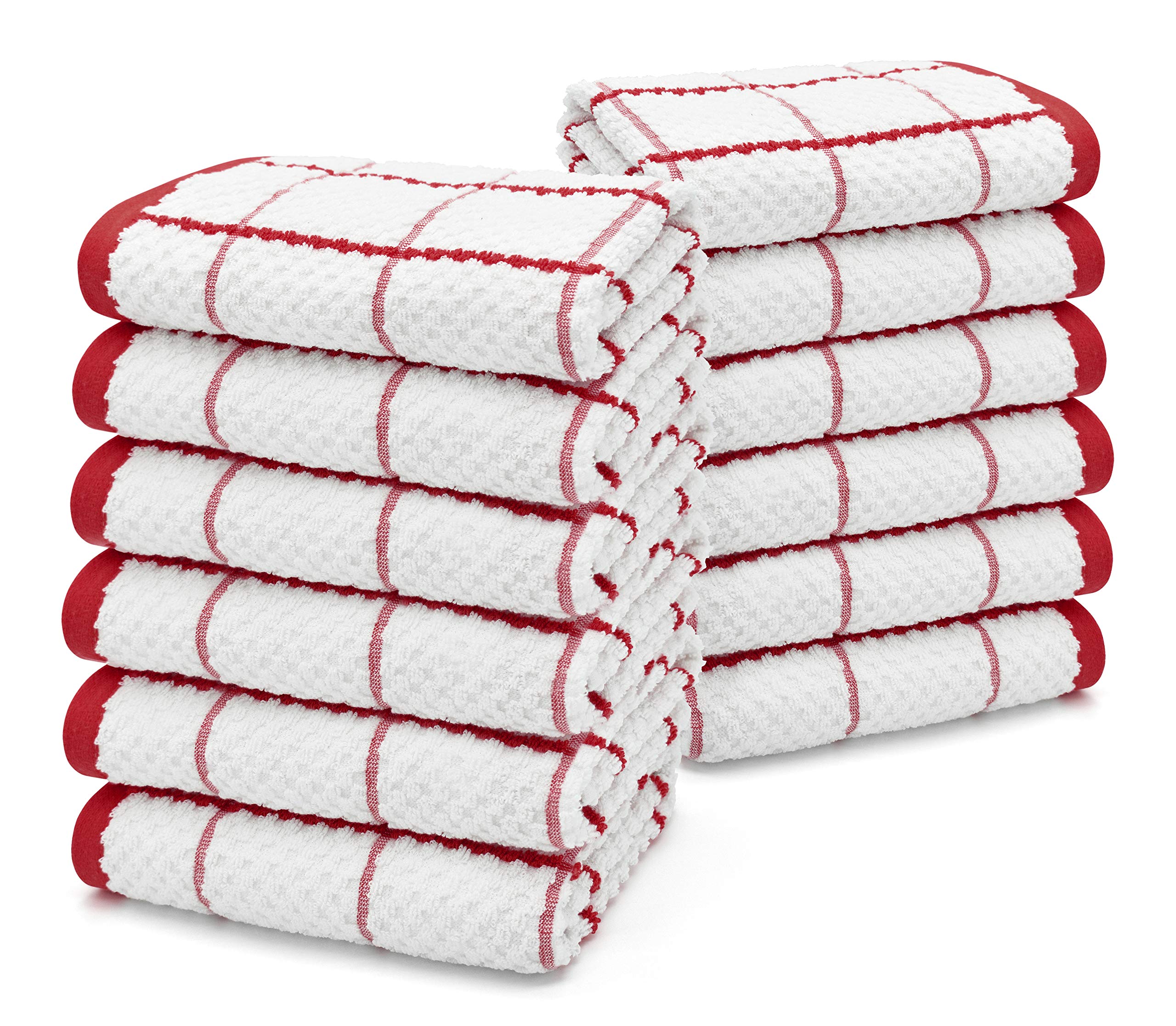 Ashley Mills Jacquard Woven Tea Towels Large Check 50x70cms Super Absorbent 100% Cotton (12 Pack, Red) โ image 1