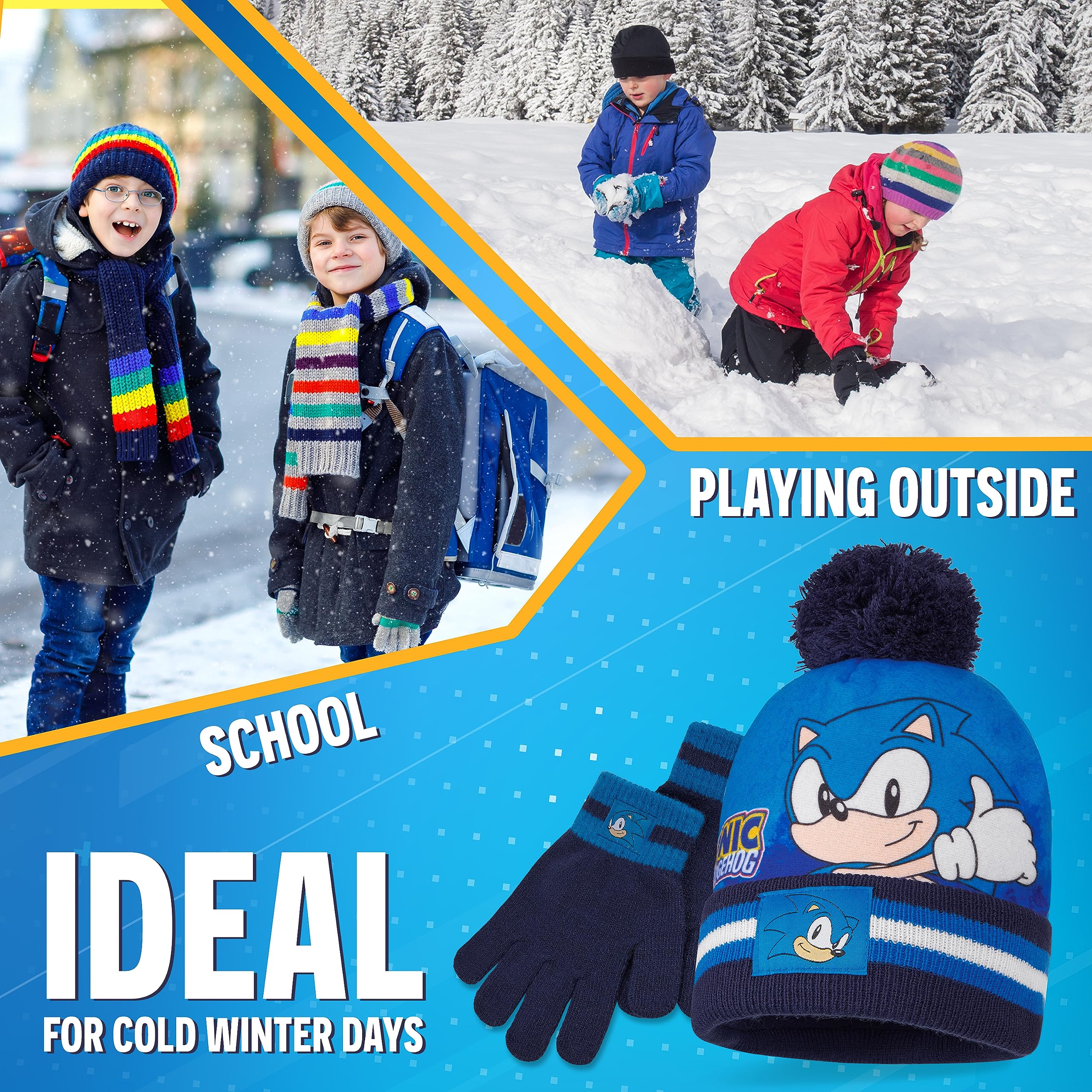 SONIC THE HEDGEHOG Czapka beanie szalik i rękawiczki zestaw dla chłopców