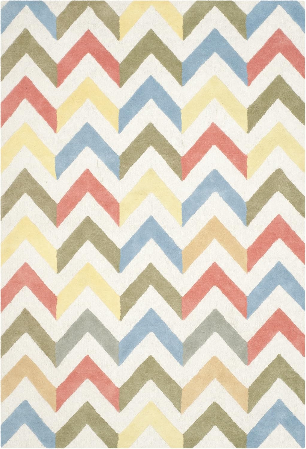 SAFAVIEH Cambridge Collection 5' x 8' Ivory/Multi CAM580D Handmade Chevron Premium Wool Area Rug