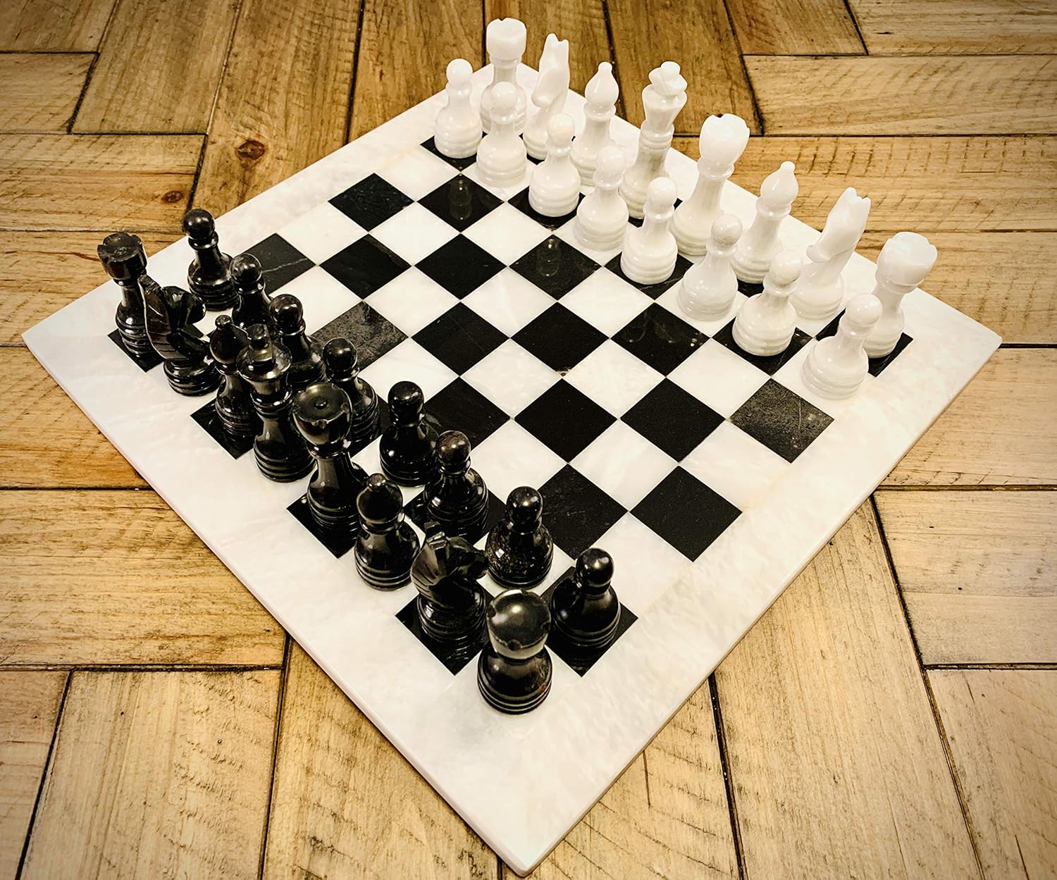Vintage Marble Chess Set 12" (White (Base) & Black