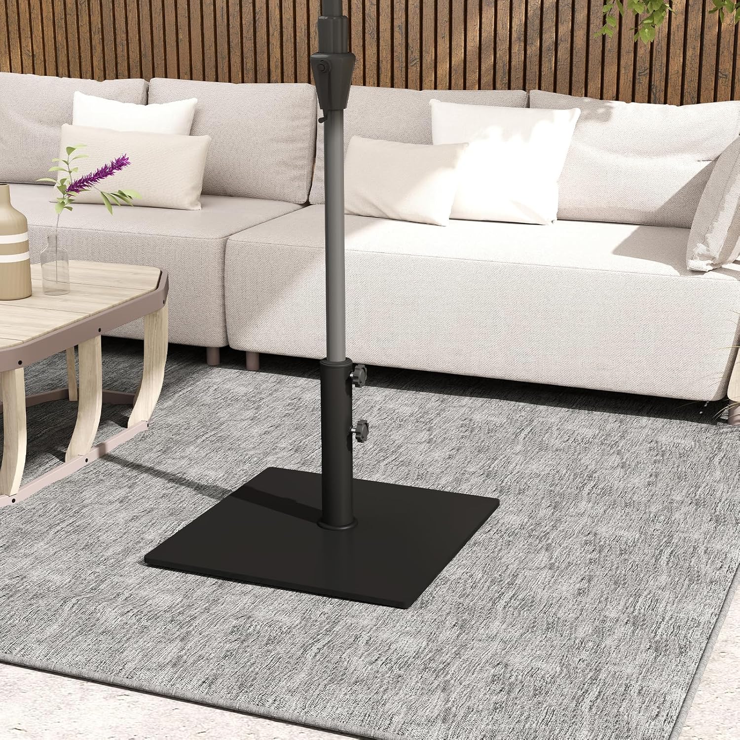 Helios&Hestia 44lbs Heavy Duty Square Outdoor Patio Umbrella Base, Steel Plate Stand Weight with 4 Non-Slip Pads, Fits 7 to 11ft Market Umbrellas, Black