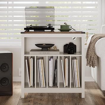 ChooChoo Large Record Player Stand with Charging Station & LED Light