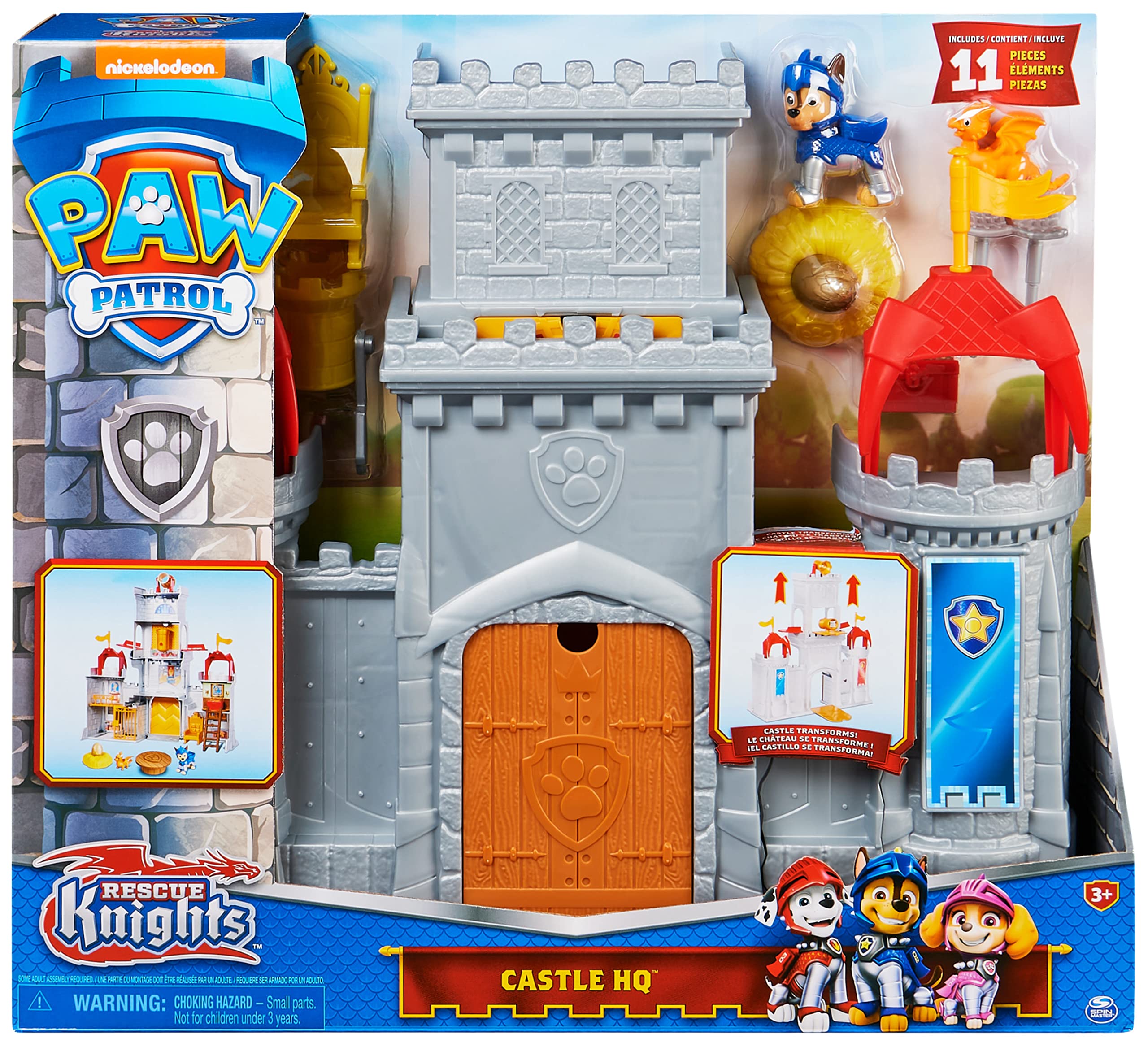 Paw Patrol, Castello Quartier Generale Rescue Knights, Set di gioco personaggio di Chase e accessori inclusi, Giochi bambini dai 3 anni in su