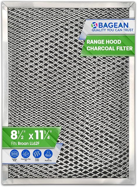 Bagean Filtre d'évent du capot de poêle 8.50" x 11.25" LL62F Combo de graisse de charbon - Convient au remplacement du filtre à hottes sans conduit - Filtres d'écran en métal Poêle de cuisine fraîchement graissée et carbone Air (1-Pk)