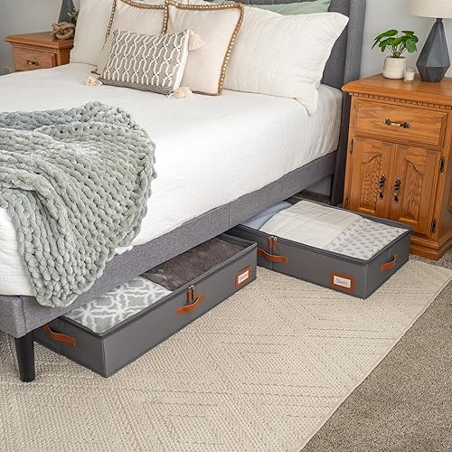 Vista 3 de OrganiHaus Contenedores de almacenamiento debajo de la cama, cubos de almacenamiento y organización para dormitorio, organizador de ropa para Gris
