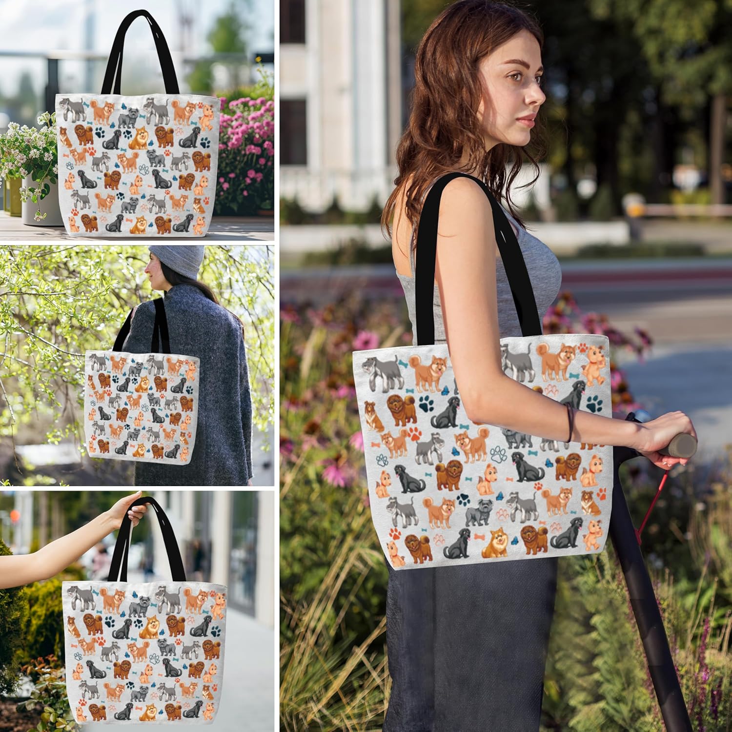 Canvas Tote Bags for Women, Cute Dog Shoulder Bags, Gifts for Dog Lovers - Reusable Shopping Bag-20 - Image 4