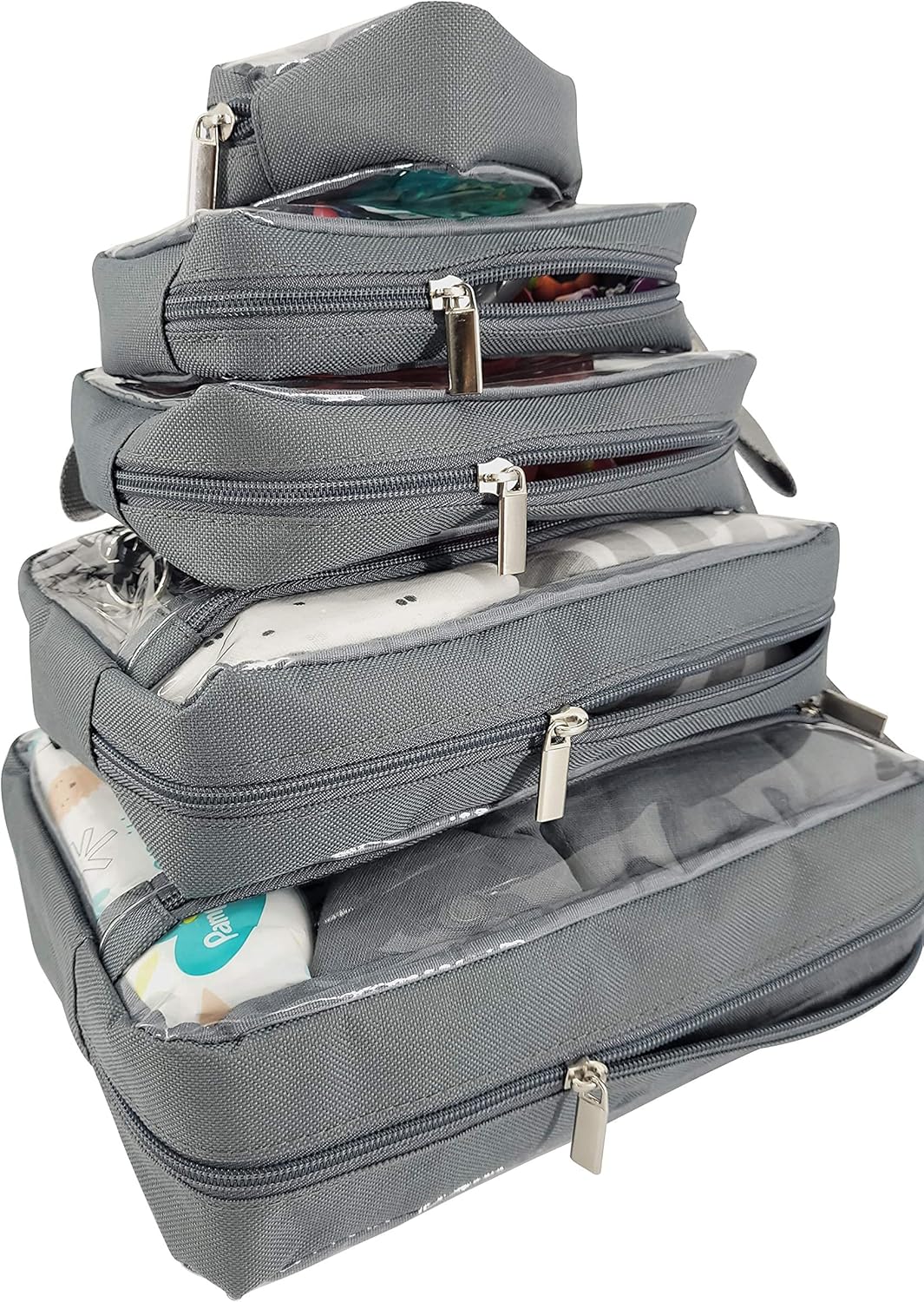 5 Piece Diaper Bag Organizer Pouch Set, Clear with Straps and Pacifier Case