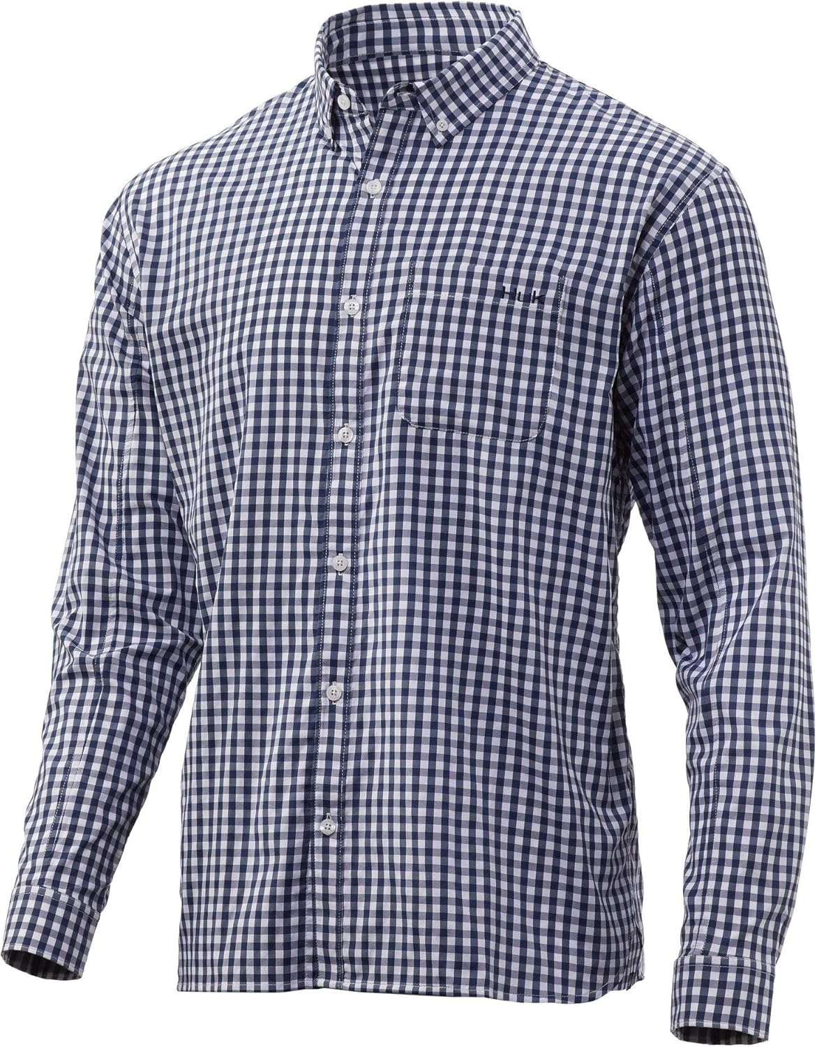 HUK Men's Gingham Long Sleeve|Button Fishing Shirt with Sun Protection