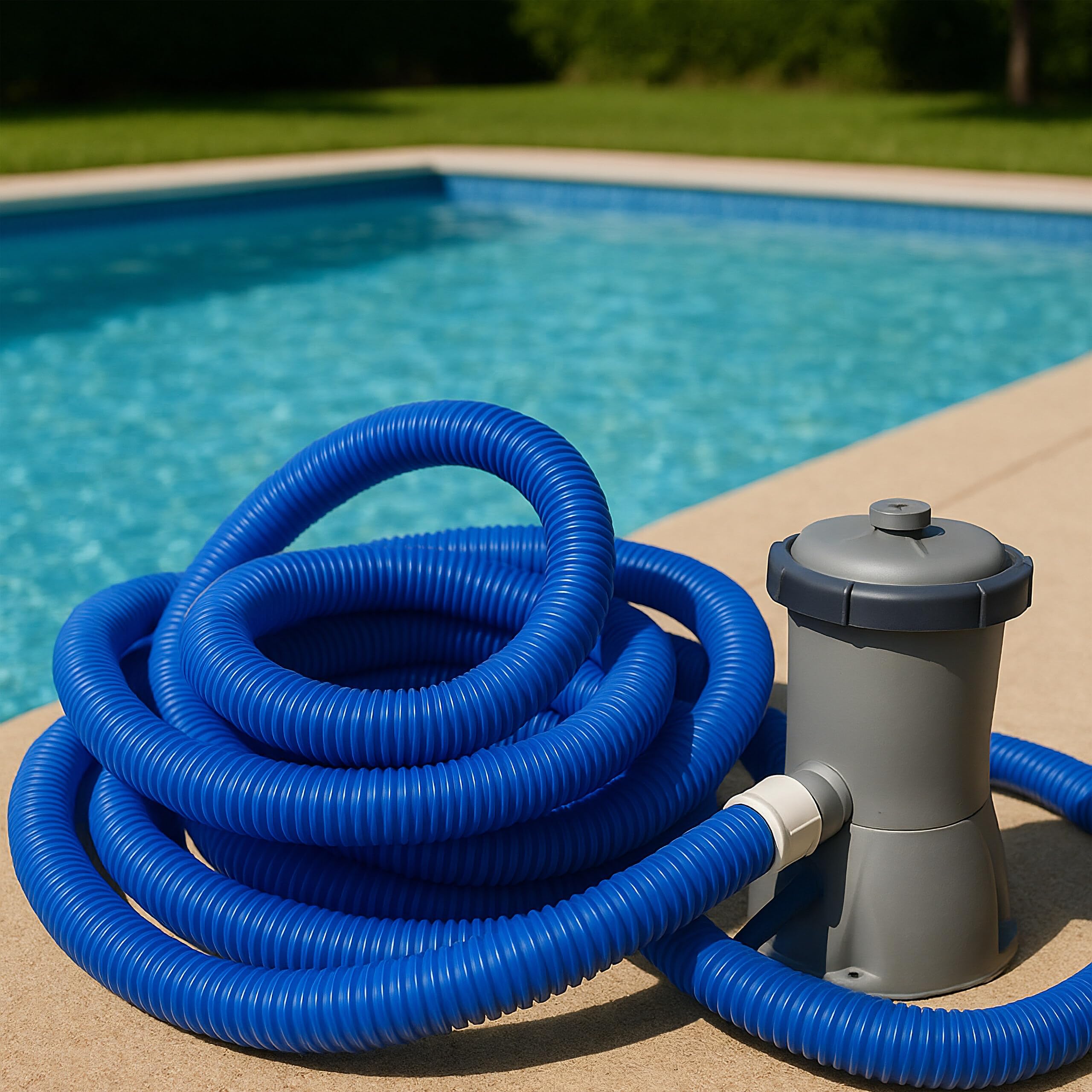 Relaxdays Tubo flessibile per piscina, 32 mm, diverse lunghezze, tubo dell'acqua per piscina e giardino, plastica, blu/bianco