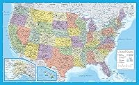 Vista 8 de Póster laminado de mapa de Estados Unidos, gráfico de pared de mapa de EE. UU., fabricado en los Estados Unidos [negro]