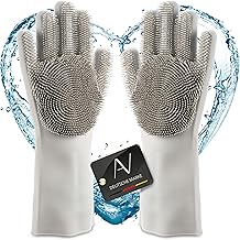 Avana Silicone Washing Up Gloves with Wash Scrubber Cleaning Gloves BPA-Free Heat Resistant Gloves for Kitchen, Washing, Animal Care, Bathroom, Car Wash (Grey)