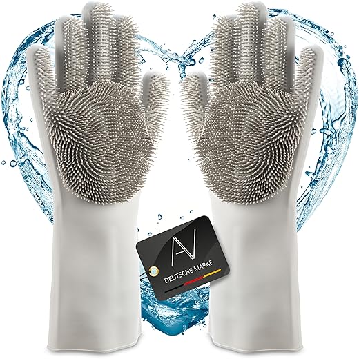 AVANA Guantes de silicona para lavar a mano, guantes de limpieza sin BPA, resistentes al calor, para lavados, cuidado de animales, baño, lavado de coche (gris)