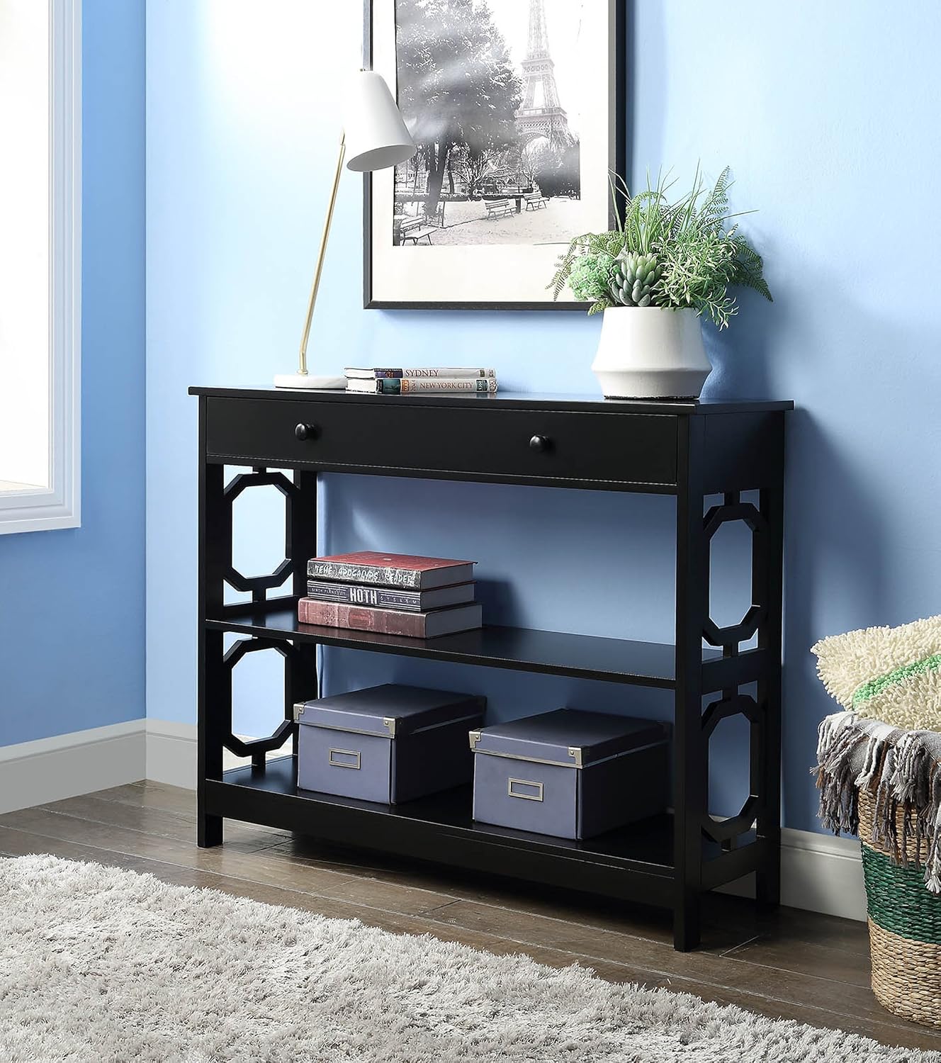 Convenience Concepts Omega 1 Drawer Console Table, Black image 2