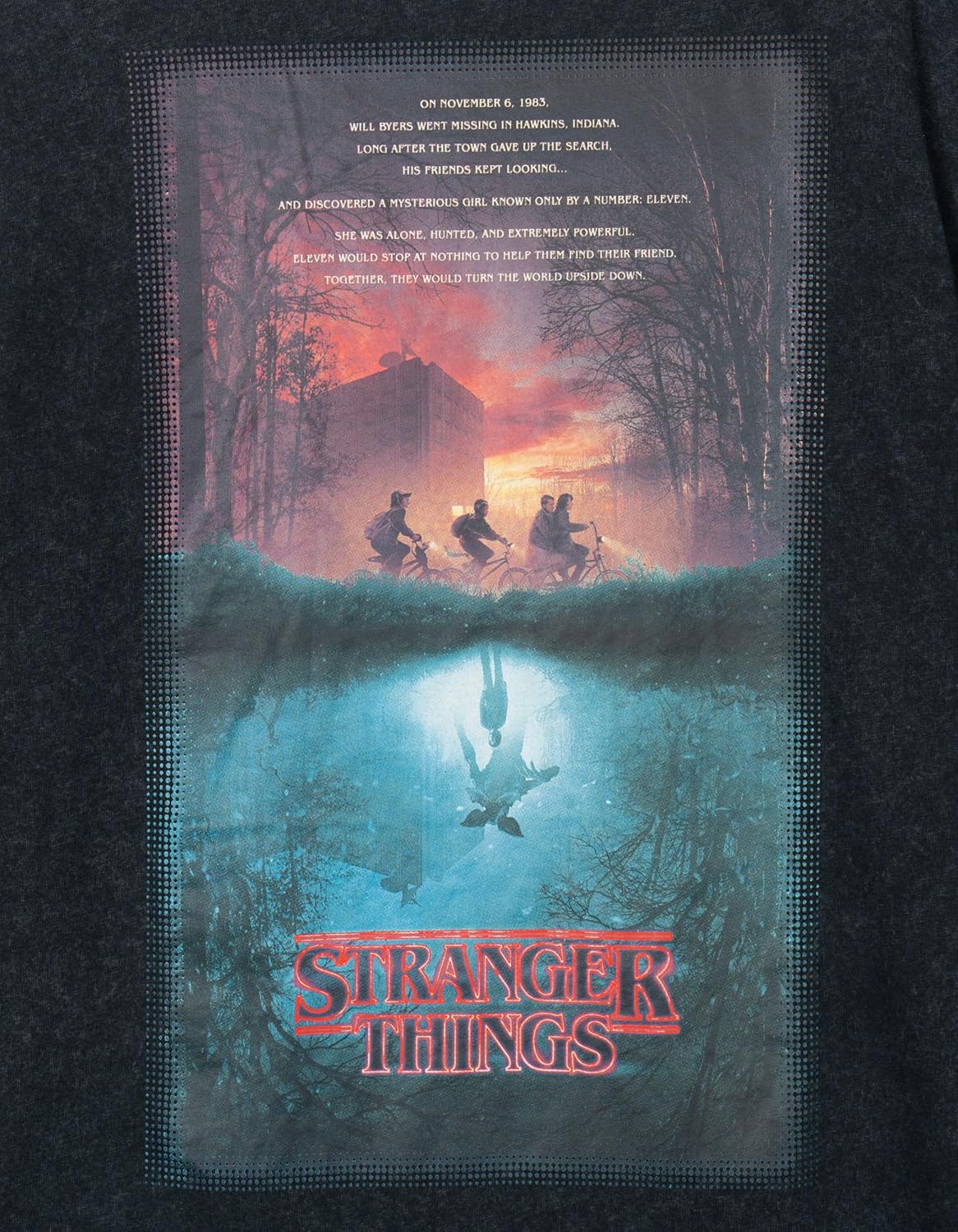 Stranger Things Little Boy Girl Kids Drop Shoulder T-Shirt Washed Black Poster Art 7-8