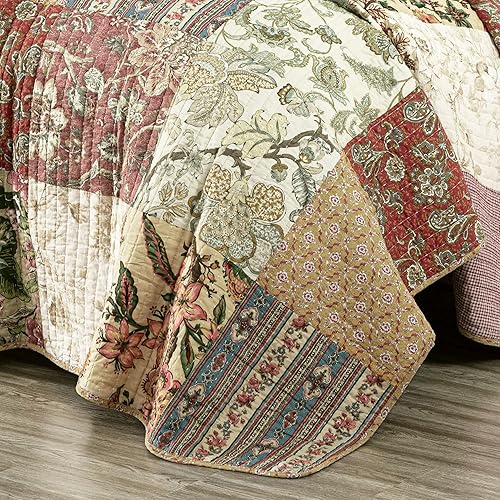 Miniatura 4 de Chezmoi Collection Delaney - Juego de edredón de 3 piezas, diseño floral de retazos prelavados, 100% algodón, tamaño Queen