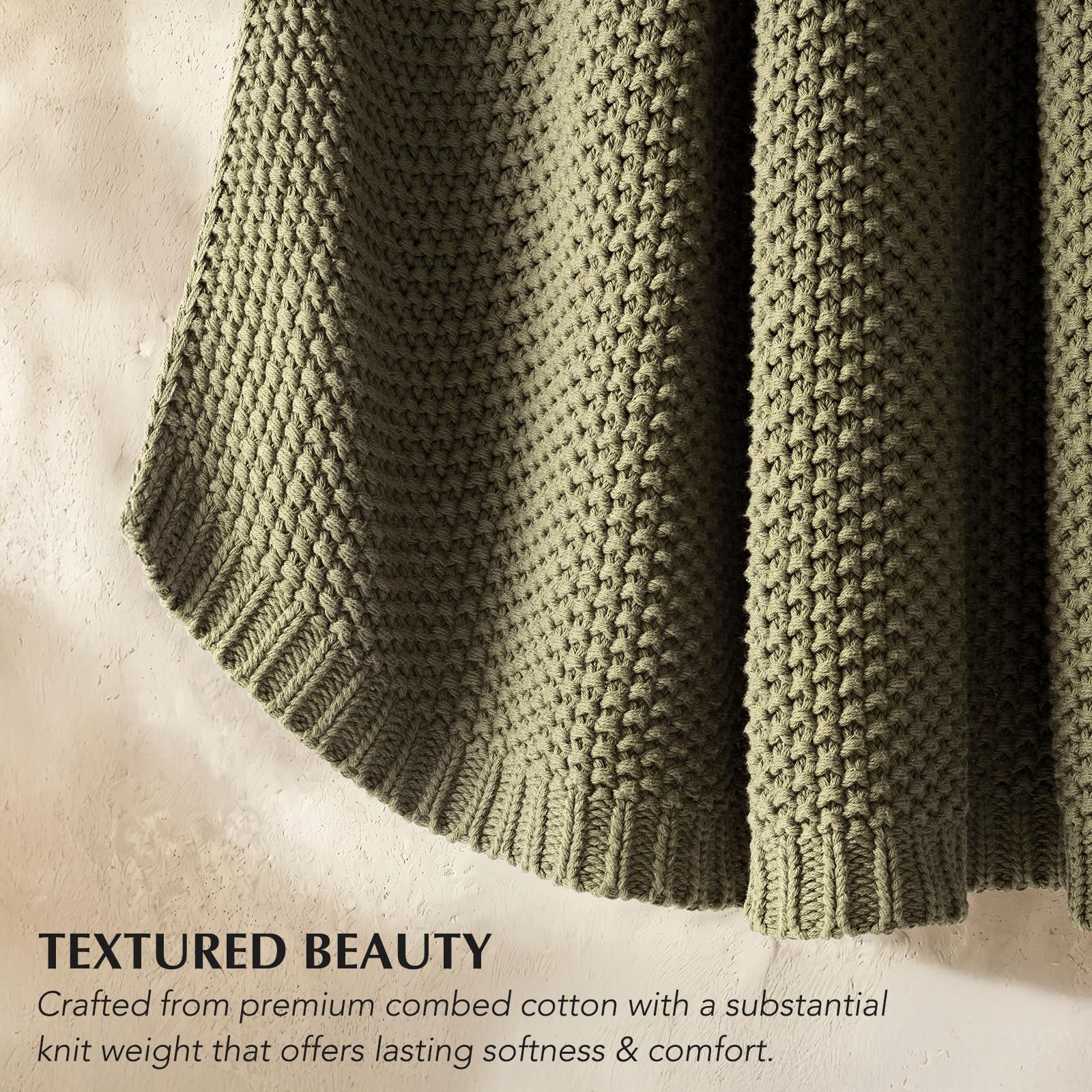 5 Best Oversized Throw Blankets in 2026 1 EverGrace Organic Cotton Chunky Knit Throw Blanket, 50 x 60 Olive Green | OCS Ce — product photo