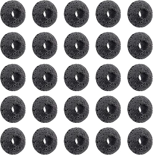 NBEADS Alrededor de 50 cuentas de lava de 0.610in, cuentas europeas de gran agujero negro natural Rondelle sueltas de lava para hacer joyas