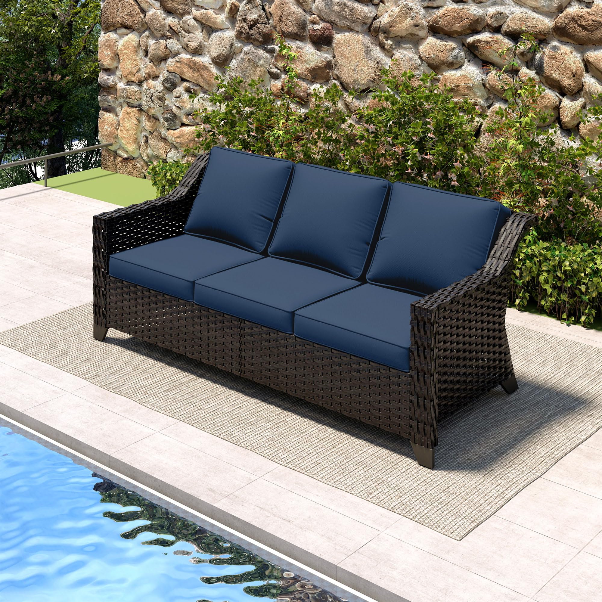 MeetLeisure Luxury 3 Seater Outdoor Patio Couch with Handwoven PE Wicker