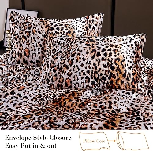 Miniatura 5 de YIYEA Sábanas de satén, estampado floral, lujosas sábanas de tamaño King de tacto sedoso, elegante juego de sábanas de satén liso, bolsillo profundo