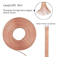 Vista 2 de Cable trenzado de cobre plano de 20 pies, correa de tierra de cobre trenzada de 1/4 pulgadas, malla de alambre de blindaje espiral flexible desnudo
