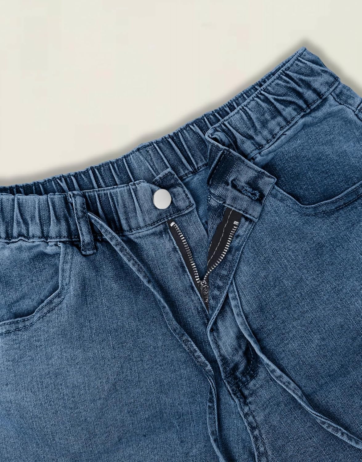 Women's Wide Leg Jeans Trendy High Waisted Stretchy Jeans with Drawstring Elastic Waist Denim Pants - Image 6