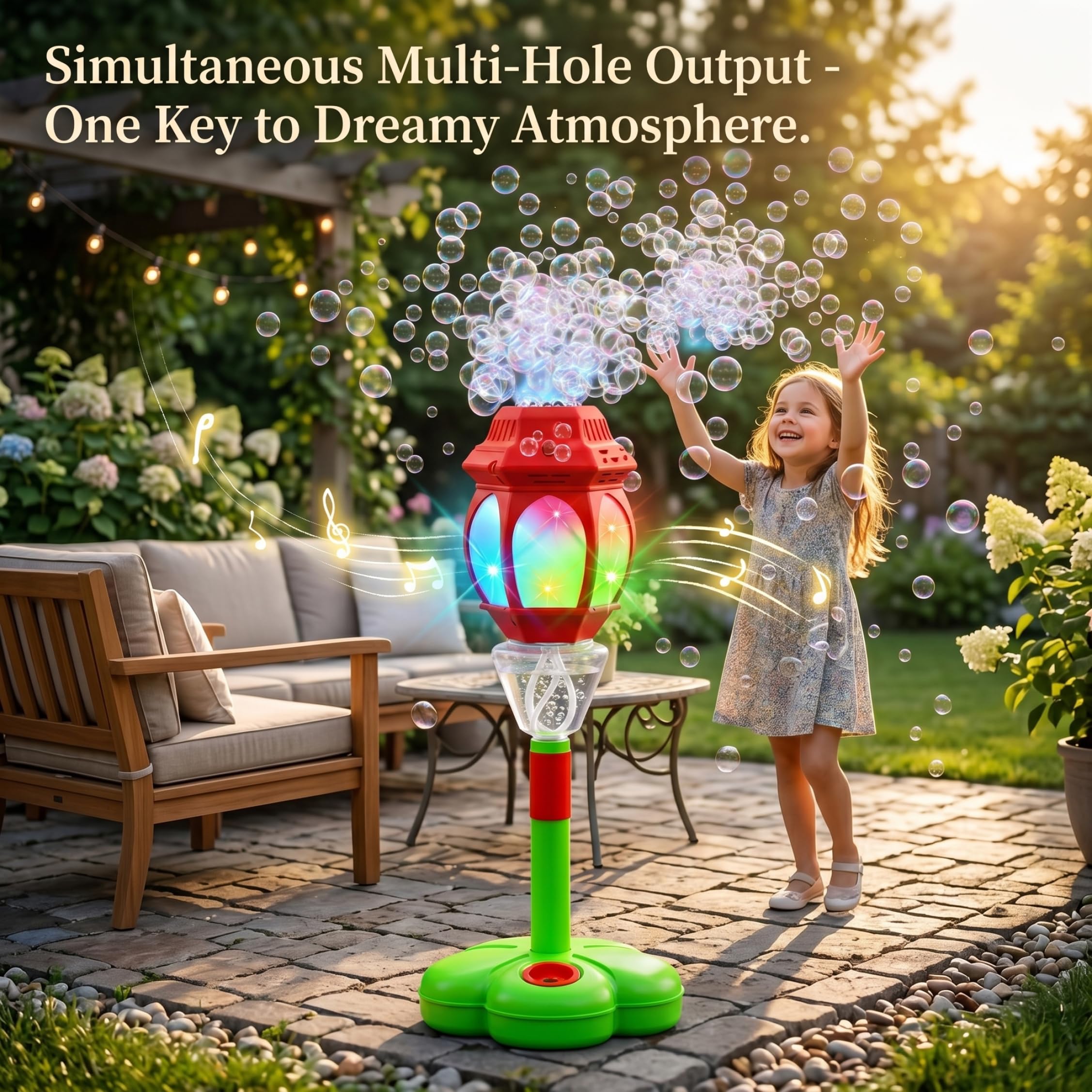 Máquina automática de Burbujas, máquina de Burbujas para niños, soplador de un Toque con Luces Led y música, Recargable por Control Remoto