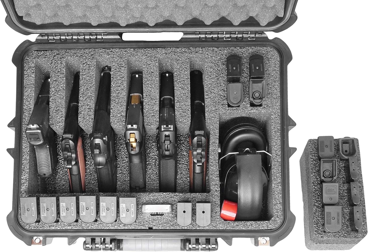 Case Club 6 Pistol & 20 Magazine Case with Accessory Pocket. Pre-Cut, Heavy Duty, Waterproof, with Silica Gel for Gun Rust Prevention (Upgraded Gen-2)