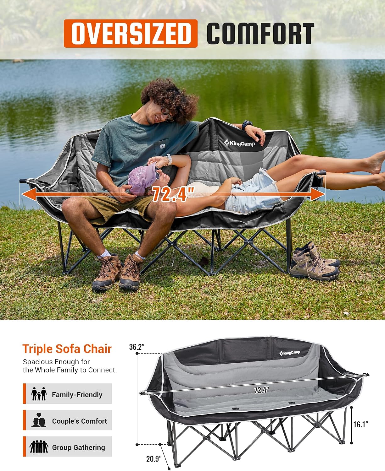  3 Person Camping Chair, Oversized 1100lbs Heavy Duty Loveseat thumbnail