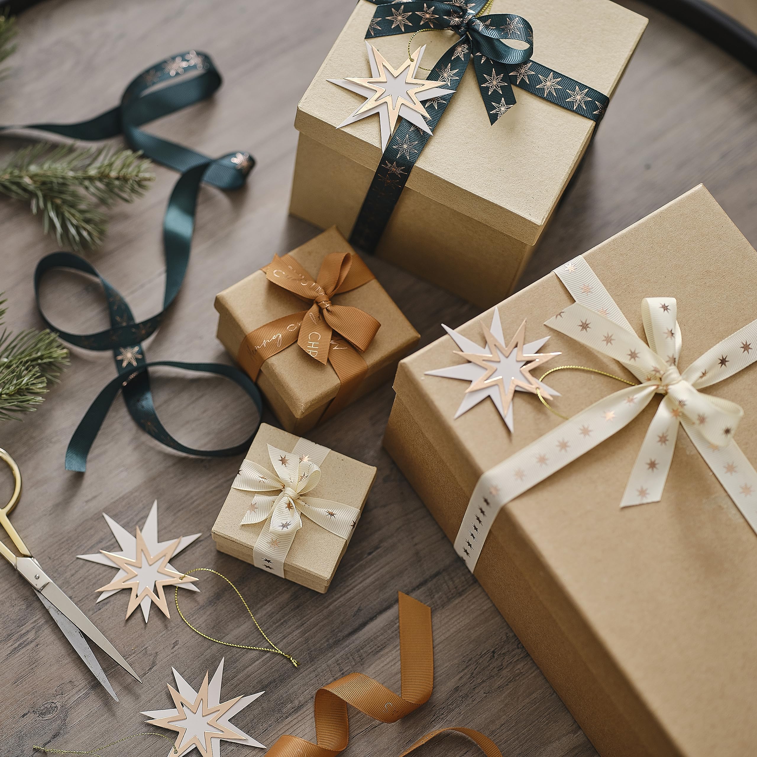 Ginger Ray Gold Star Ribbon and Gift Tags Christmas Gift Wrap Set