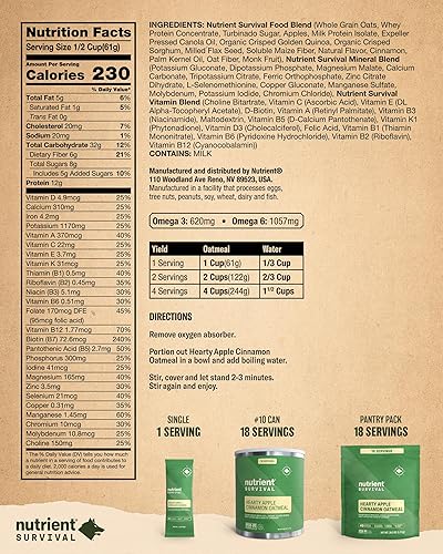 Miniatura 6 de Nutrient Survival MRE Avena, abundante manzana y canela (18 porciones) liofilizado y suministro de alimentos de emergencia, 40 nutrientes