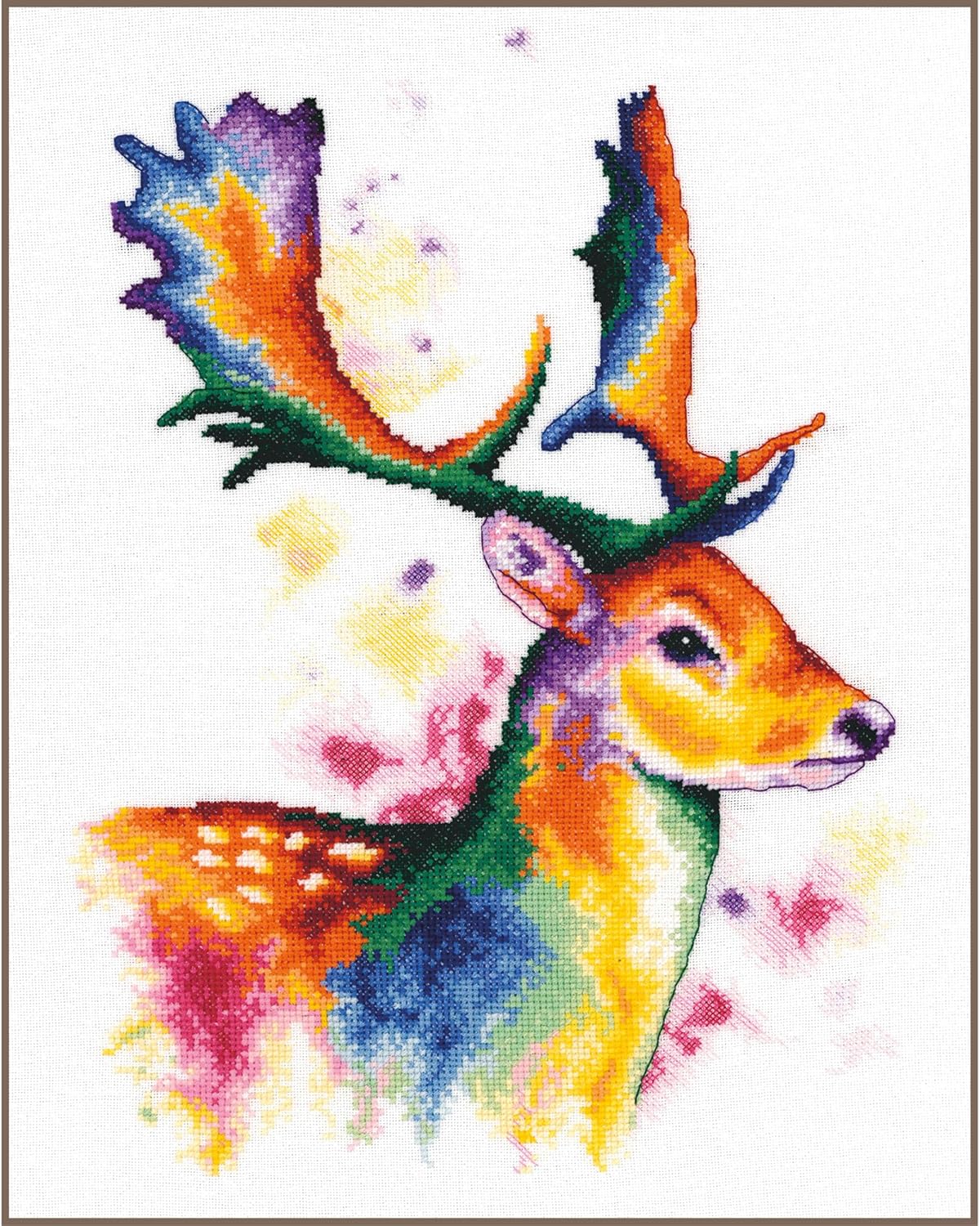 Vervaco Counted Cross Stitch Kit Complete Set Deer with Rainbow Colours Embroidery Home Decoration Gift DIY Approx. 29 x 40 cm Counted Cross Stitch Embroidery