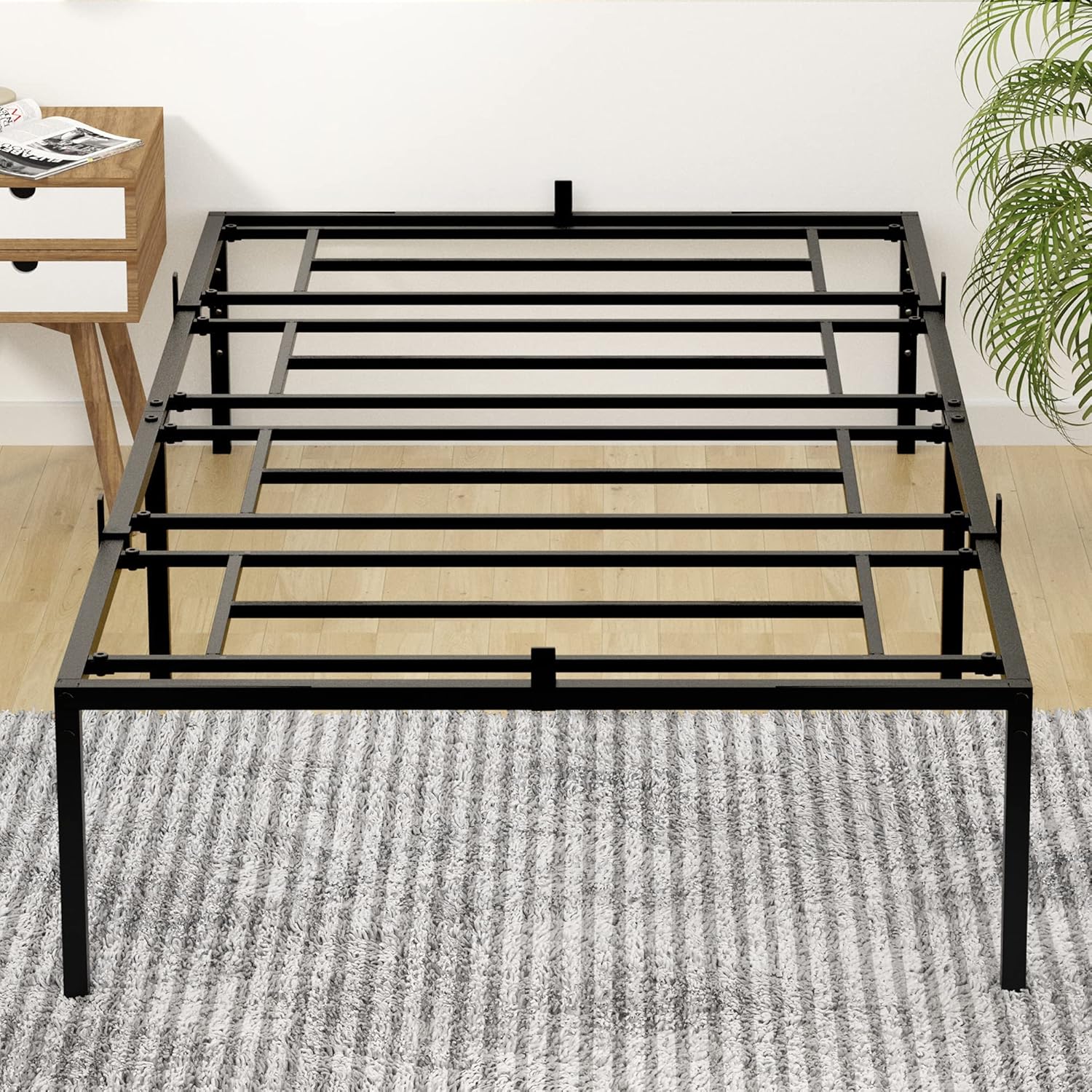 Alkmaar Twin Size Bed Frame 14 Inch Metal Platform Bed Frame No Box Spring Needed, Heavy Duty Twin Bed Frame Mattress Foundation with Steel Slat Support Easy to Assemble (Black, Twin)