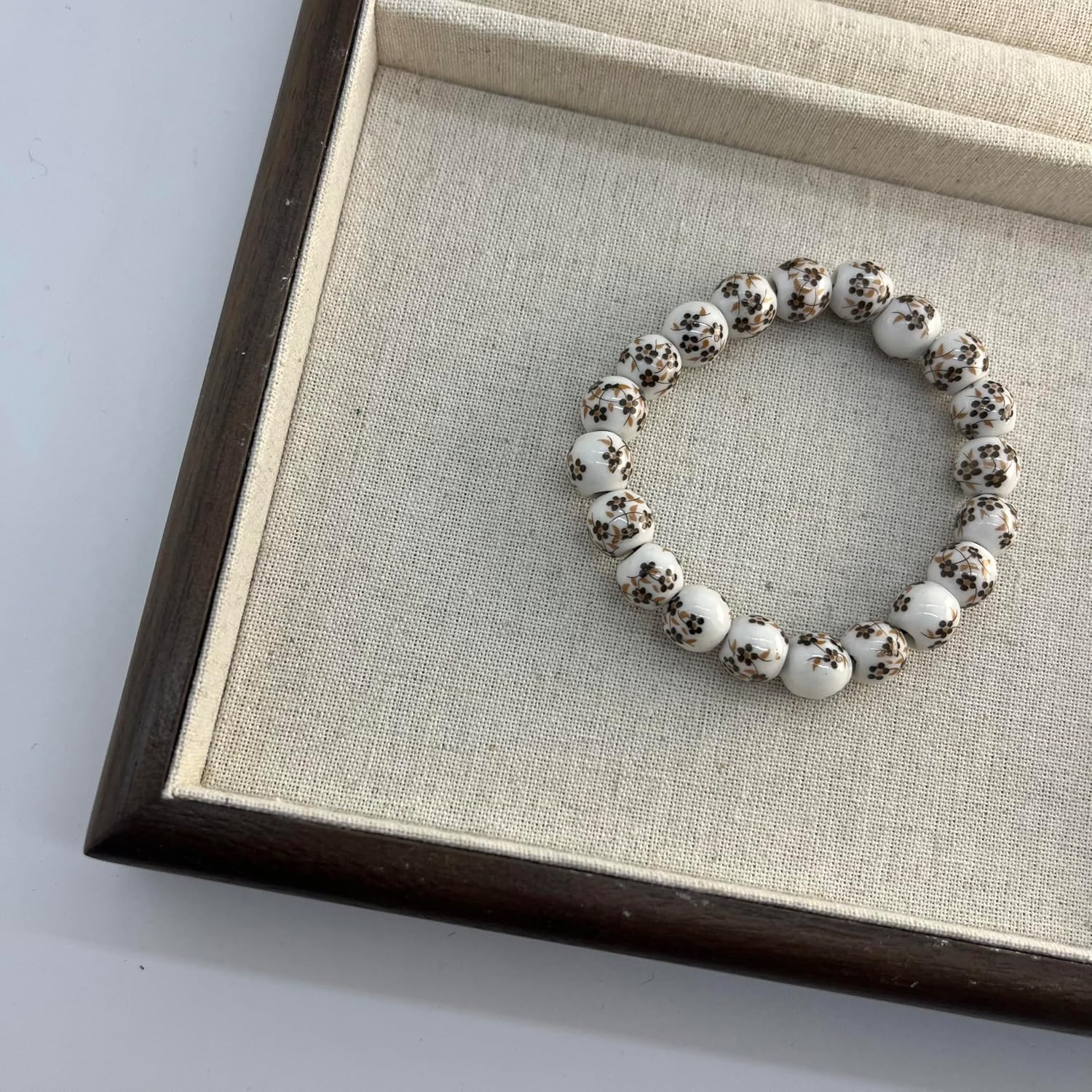 Women Porcelain Beads Bracelet Elegant Vintage Style Blue Flower Ceramics Bracelet Chinese Style Celadon Wrist Florid Porcelain Ceramics Wrist Bracelets