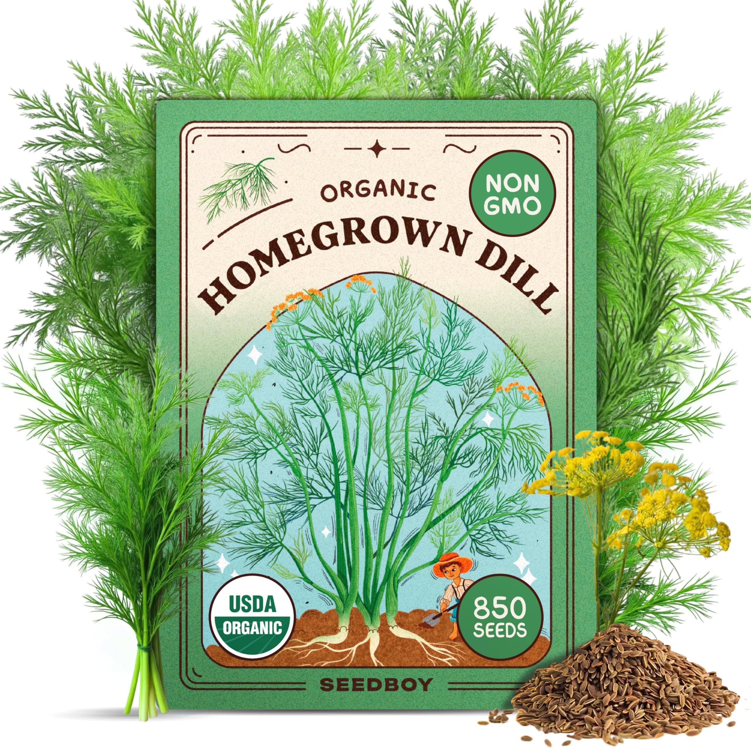 Seedboy Organic Dill Seeds for Planting Indoor and Outdoor, Non-GMO and USDA Certified Herb Seed Packet for Hydroponic Garden Indoor or Planting Outdoors (Bouquet Dill)