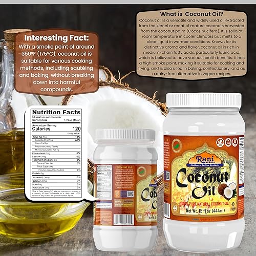 Miniatura 4 de Aceite de coco Rani (aceite de coco natural 100% puro) 15 onzas líquidas (15.0 fl oz) prensado en frío, sin OMG, sin gluten, kosher, vegano, 100%
