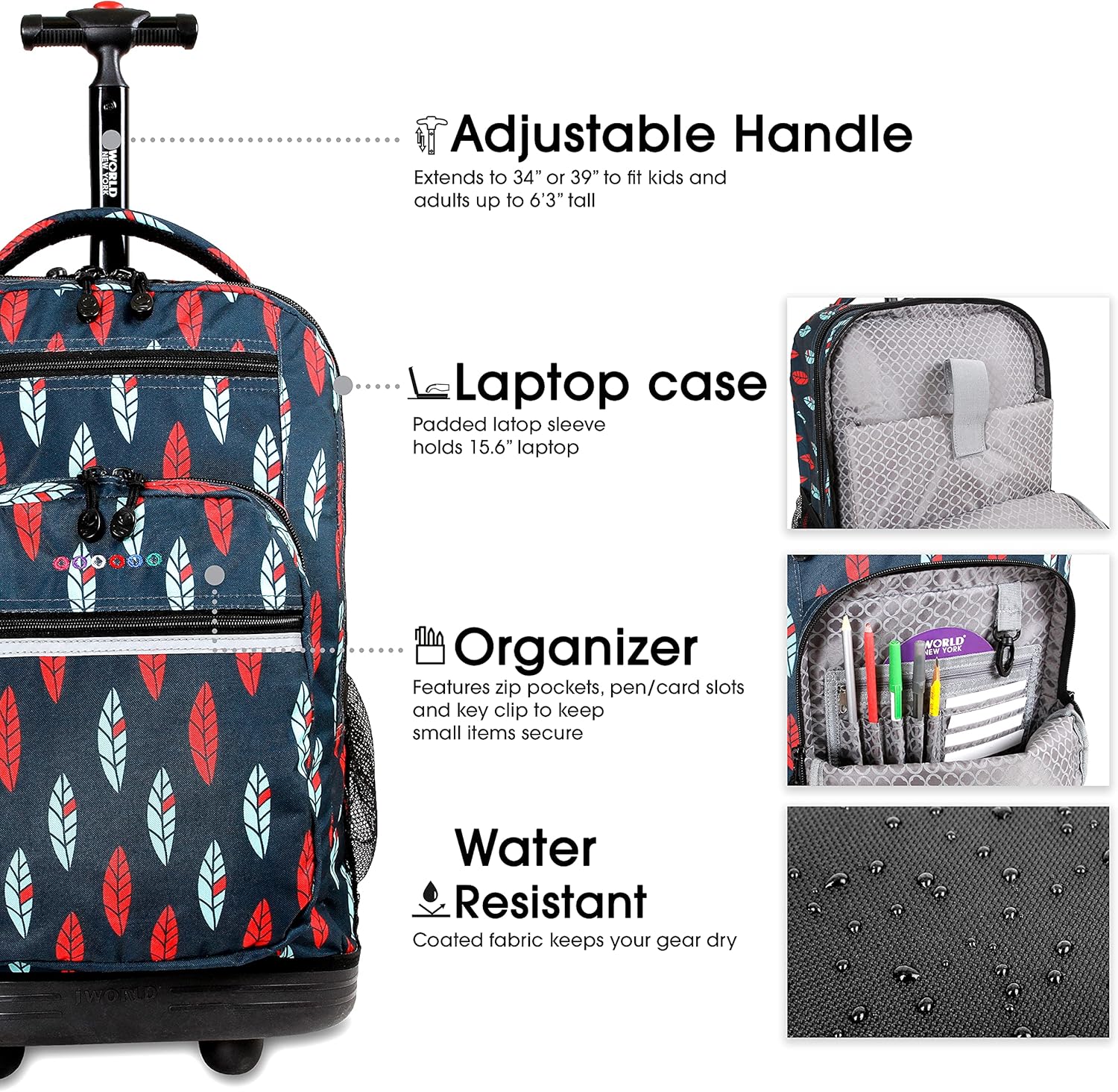 🛒 Crazy Deals J World New York Sundance Rolling Backpack Girl Boy Roller Bookbag, Indigo, One Size