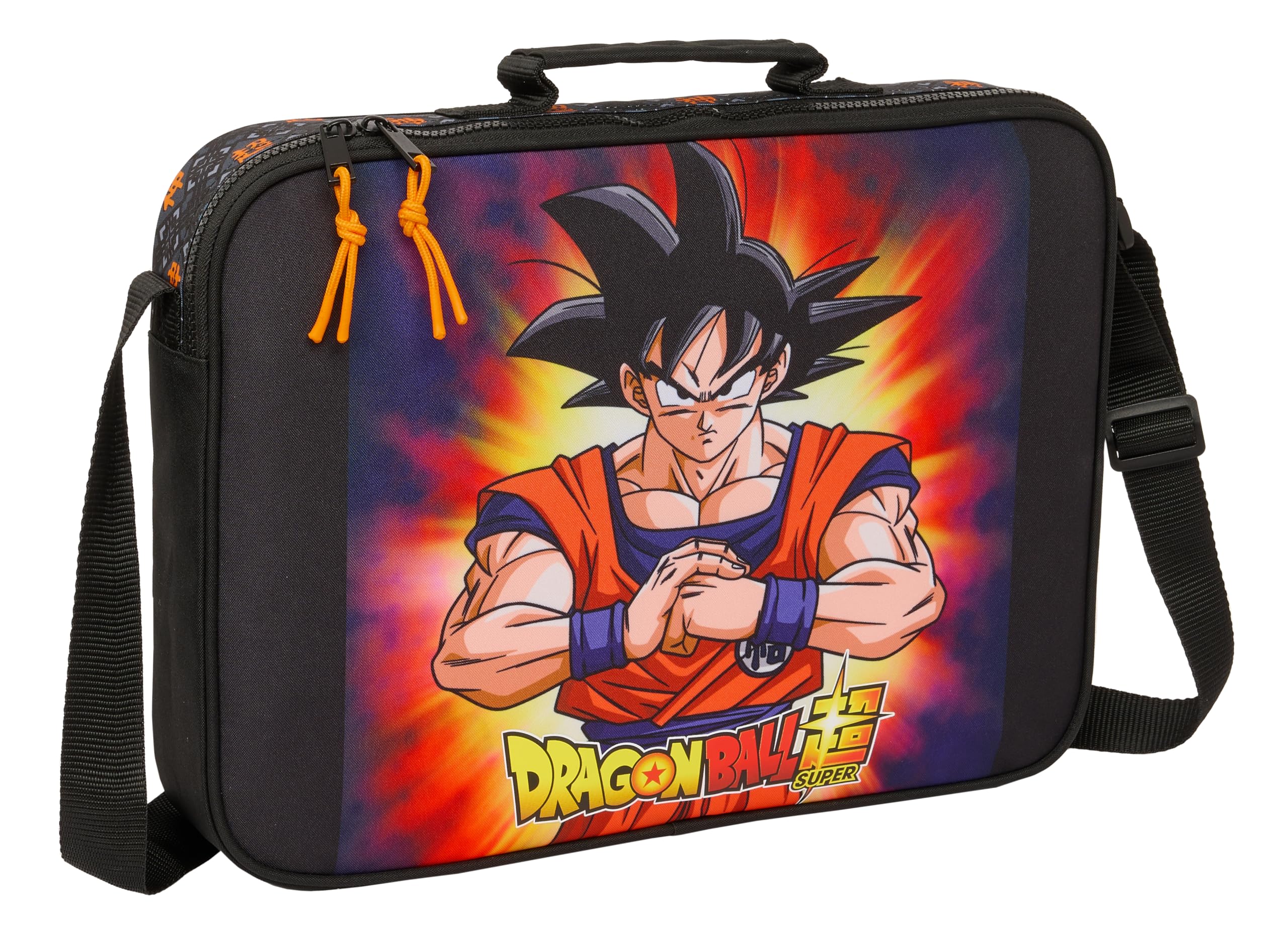 Safta Dragon Ball - Cartera Extraescolares, Maletín Portatodo, Bandolera, Cómoda y Versátil, Calidad y Resistencia, 38x6x28 cm, Color Negro