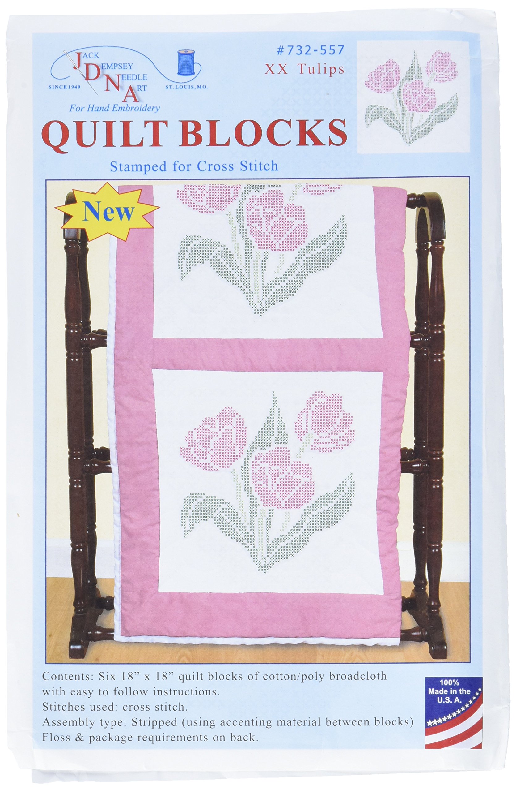 Jack Dempsey Stamped White Quilt Blocks x 18-inch-XX Tulips, Other, Multicoloured, 13.97x21.59x1.9 cm