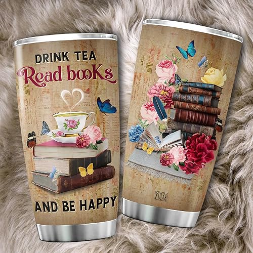 Miniatura 5 de KOIXA Vaso aislado para amantes de los libros taza inspiradora con tapa 20 onzas estilo vintage para café libros regalos temáticos de lectura para