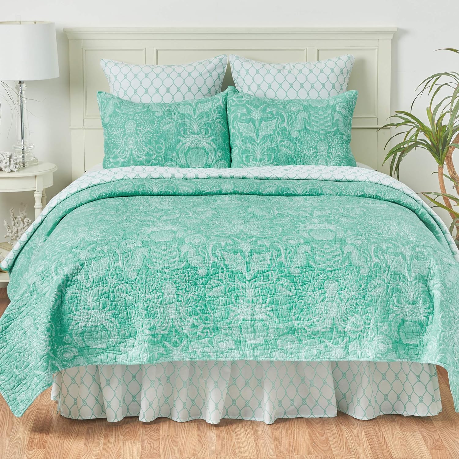 C&F Home Blue and White Turquoise Bay Twin 2 Piece Cotton Quilt Set Summer Beach Ocean Coastal Reversible Machine Washable Lightweight Bedspread Coverlet Twin 2 Piece Set Blue