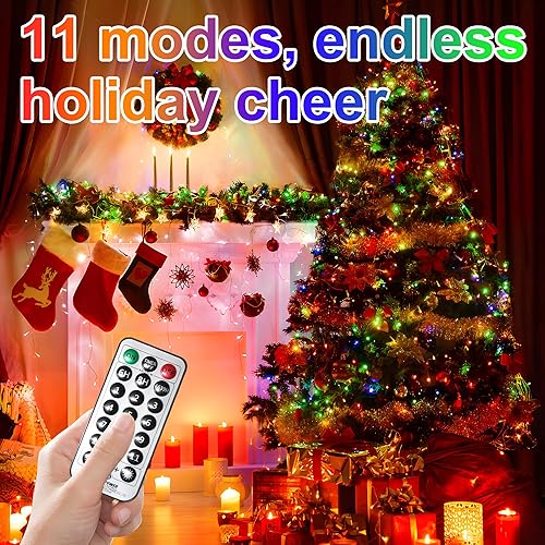 Miniatura 8 de Luces de Navidad que cambian de color, 98 pies, luces de Navidad para exteriores, 11 modos, impermeables, enchufables, luces parpadeantes para