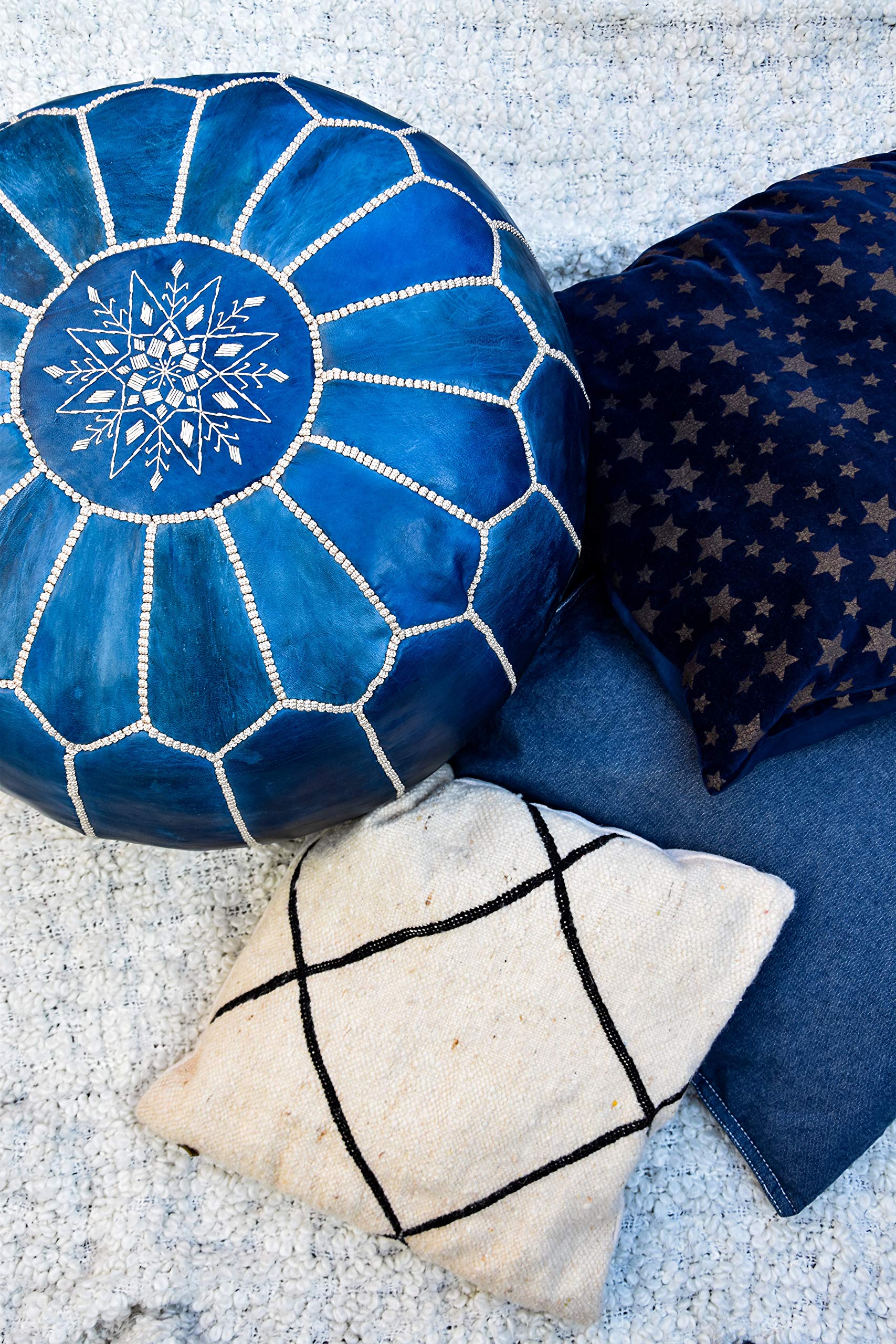 Poufs&Pillows Puf ze skóry rzemieślniczej premium, ręcznie wykonany, dostarczony wypchany, otomana, podnóżek, poduszka podłogowa, błękitny Sky Blue