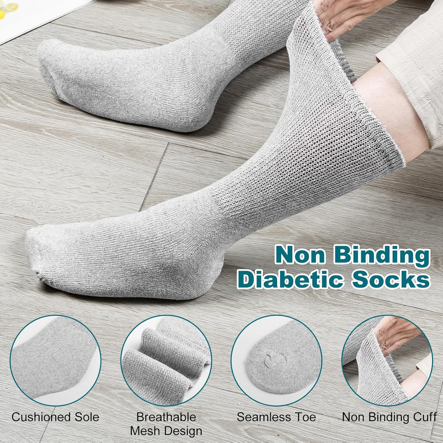 Falari Physicians Approved Diabetic Socks For Men Women Non-Binding Loose Top Wide Crew Length - Image 6