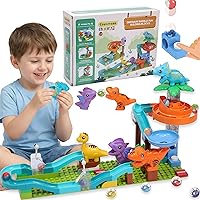 Dinosaur Marble Run STEM Toy for Kids 3-8: Gravity Hammer Building Blocks Set, Compatible with Major Brands, Boys & Girls Educational Play