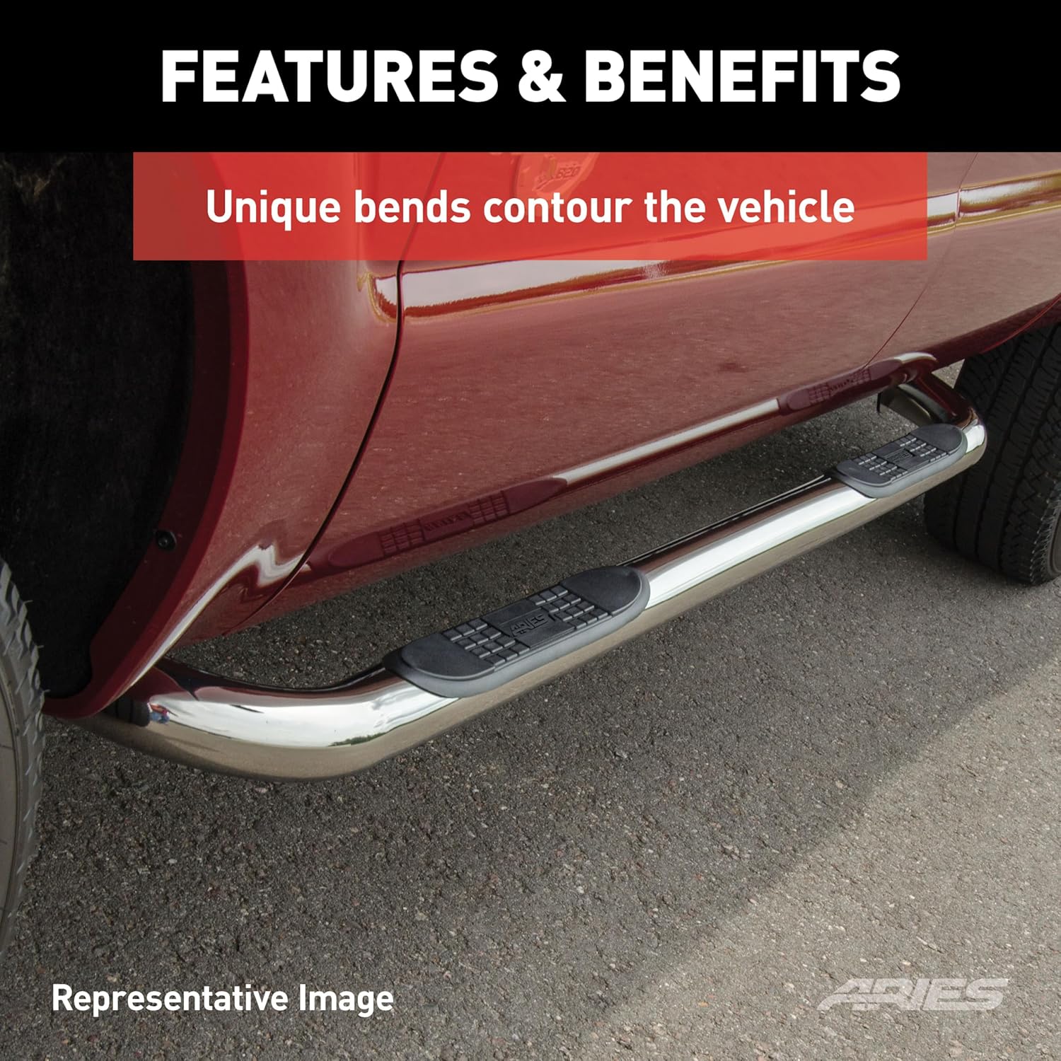 ARIES 202003-2 3-Inch Round Polished Stainless Steel Nerf Bars, No-Drill, Fits Select Toyota Tundra