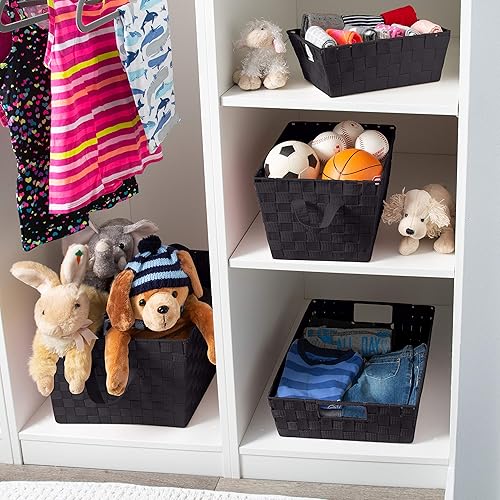 Miniatura 9 de Simplify Cesta rectangular de acero aleado de 15 x 13 x 5 pulgadas con 2 asas de transporte integradas, color negro