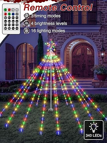 Miniatura 3 de Luces de árbol de Navidad para exteriores, 340 luces LED de decoración de Navidad con estrella superior, luz de Navidad impermeable IP67 con 16
