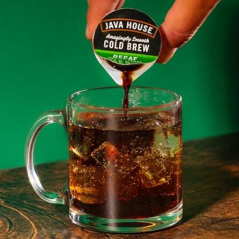 JAVA HOUSE Decaf Medium Roast Cold Brew Pods, (6 Count) Peel and Pour Pods Hot or Iced Instant Coffee Concentrate