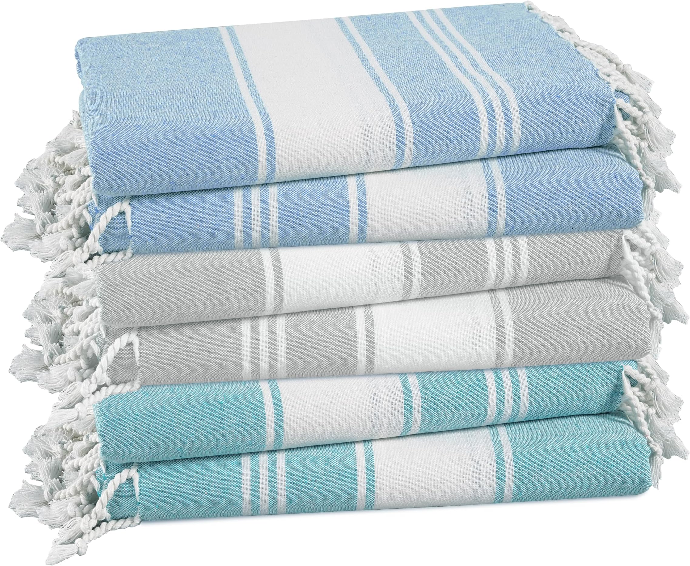 LANE LINEN 6 Pack 100% Cotton Bulk Beach Towels, Oversized, Sand Free, Fast Drying, 39"x71", Multi Colors