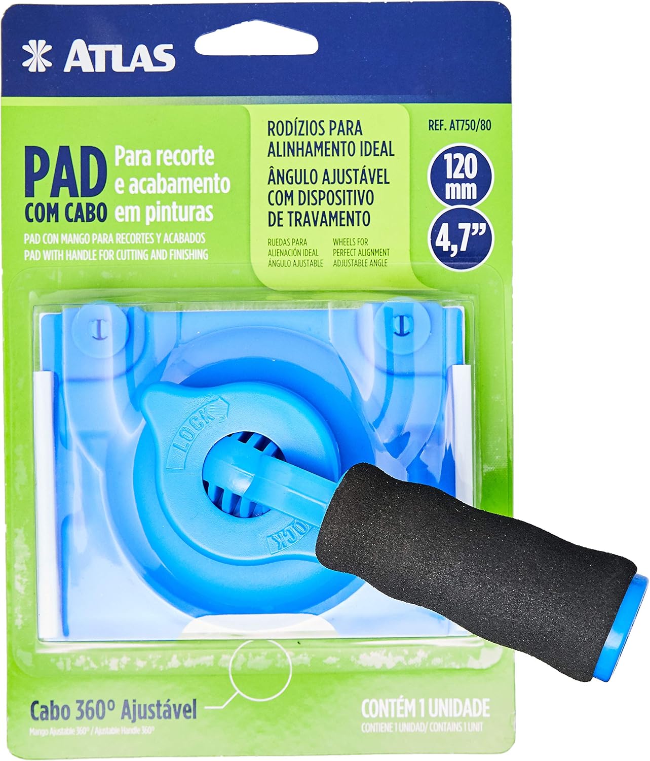 Pad para Pintura com Cabo Ajustável, Tamanho 12 x 9 cm, 1 Unidade, Cor Azul, Atlas.